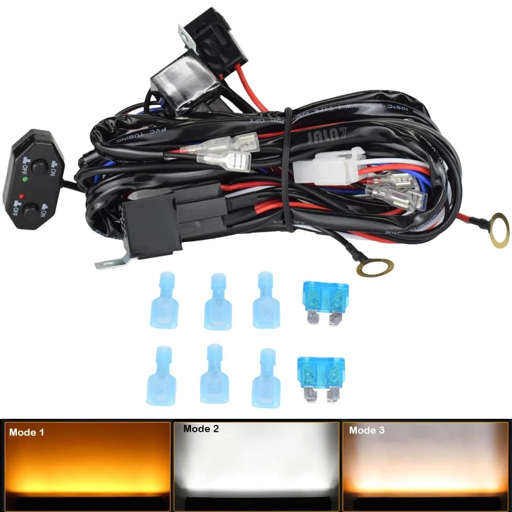 JALN7 Kit wiring switch 18AWG 3 meters 2 derivations 3 modes 12V ON OFF for off-road lights LED work light