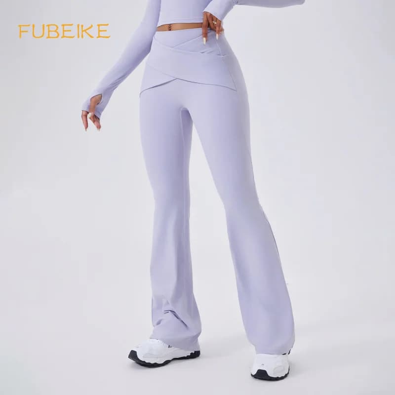 FUBEIKE Shadow Pantaloni svasati a vita alta Pantaloni da yoga con sensazione di nudo Cintura a maniche lunghe modellanti incrociate Abbigliamento femminile da esterno