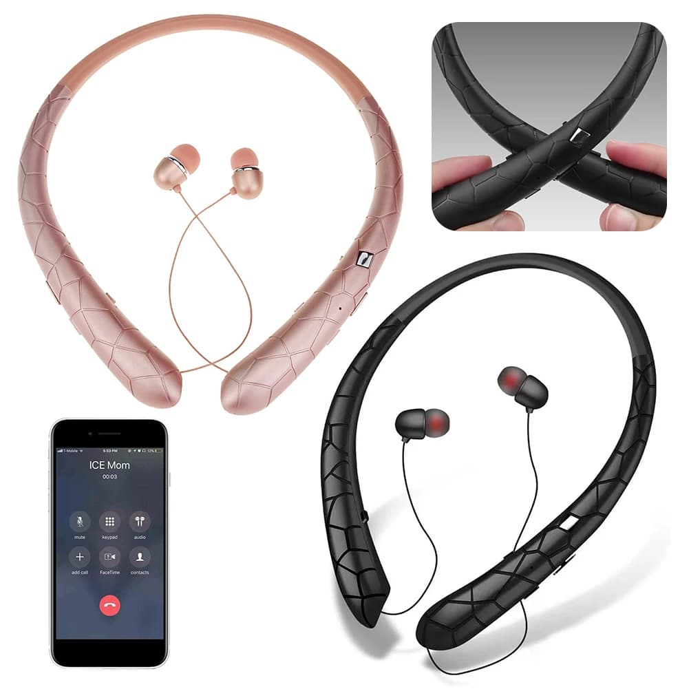 Cuffie HX-831 impermeabili con archetto da collo, BT 5.0, resistenti al sudore, per allenamento, con cancellazione del rumore, stereo, auricolari retrattili con microfono