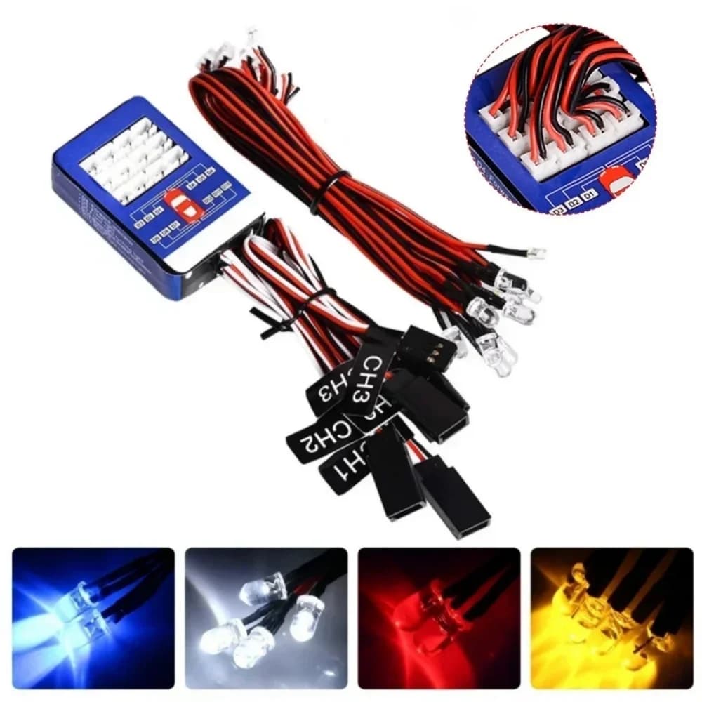 Rc Auto Simulazione Flash Light 12 Kit di Illuminazione A LED Freno Sterzo Per Modelli in Scala 1/10 Yokomo Tamiya TRX HSP HPI Axial Rc4wd