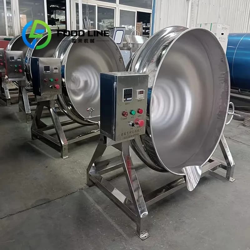 Customized Gas Electric Conduit Oil Steam Heating Industrial Food Plant Inclination Coated Ketchup Sauce Cooking Pot