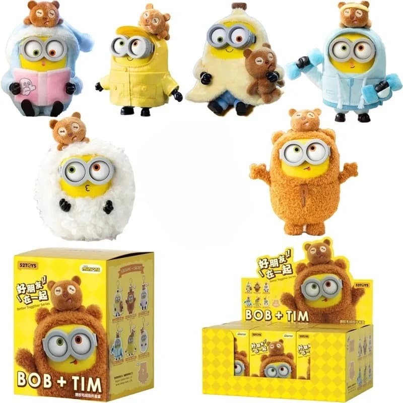 Minions Plush Blind Box, Bob Minion with Tim Bear Soft Stuffed Toy, Sheep/Bear/Hoodie Minion Mystery Box Doll Birthday Xmas Gift