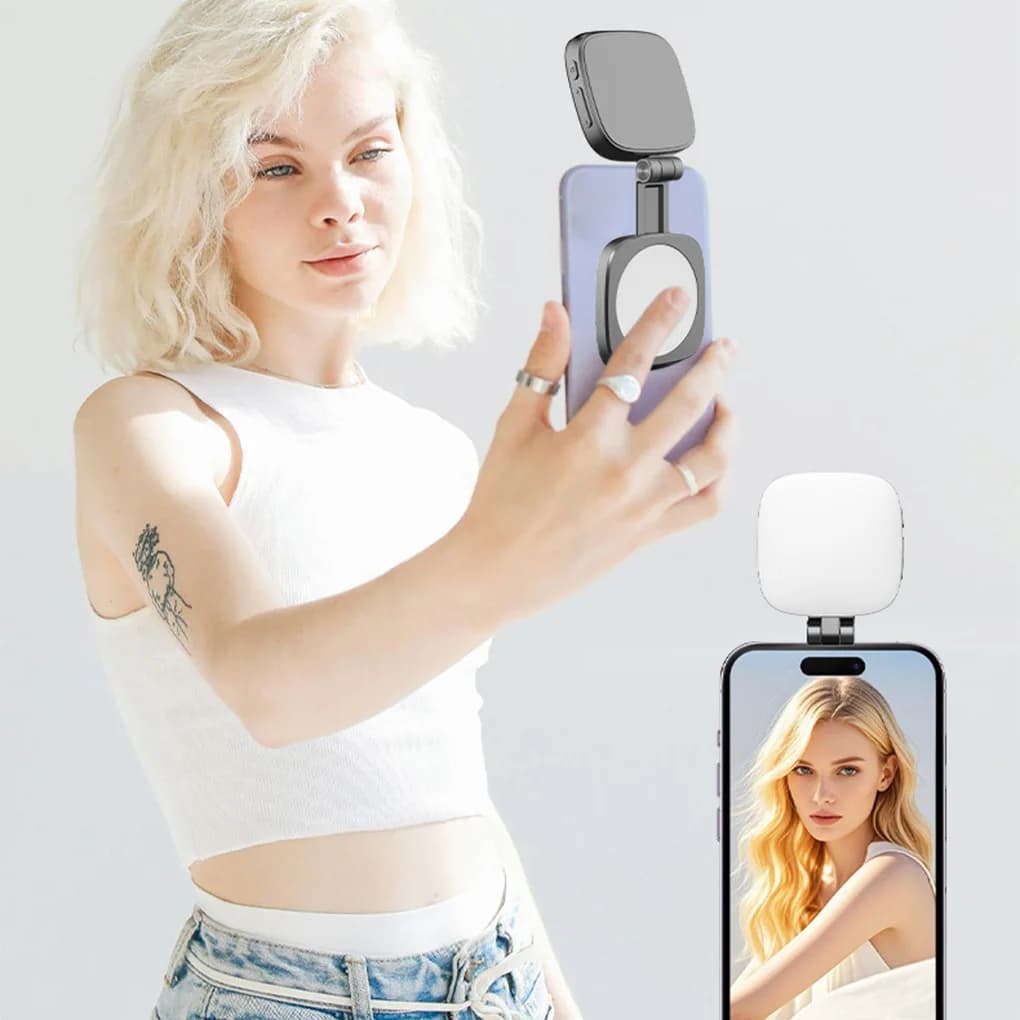 Luce di riempimento per selfie con magnetico, attacco per telefono cellulare, potenziatore per fotocamera di bellezza, anello luminoso di riempimento con specchio per la fotografia