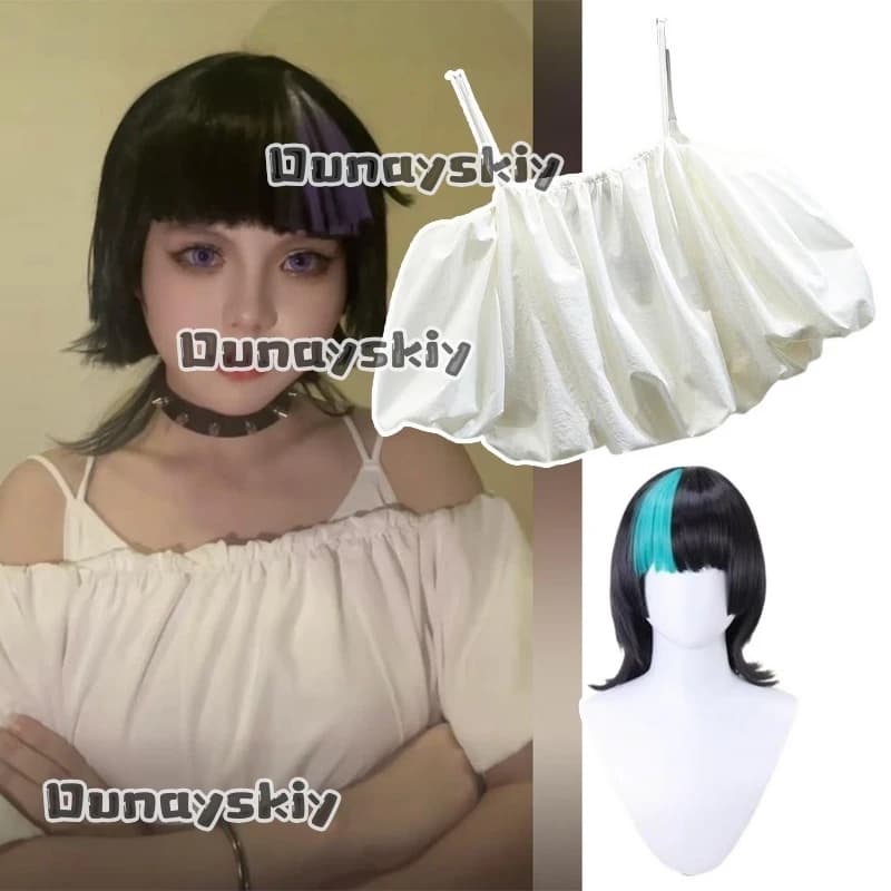 Costumi Cosplay aBc01Hoshi Kirara Roro con Parrucca, Same Character Style, Top Corto con Maniche di Sbuffo e Spalle Scoperte