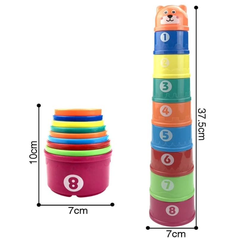 Giocattoli per Bambini, Tazze Impilabili con Cartoni Animati, Gioco Educativo Precoce per l'Apprendimento di Colori e Numeri, Gioco di Ordinamento per Vasca da Bagno e Doccia con Acqua e Sabbia