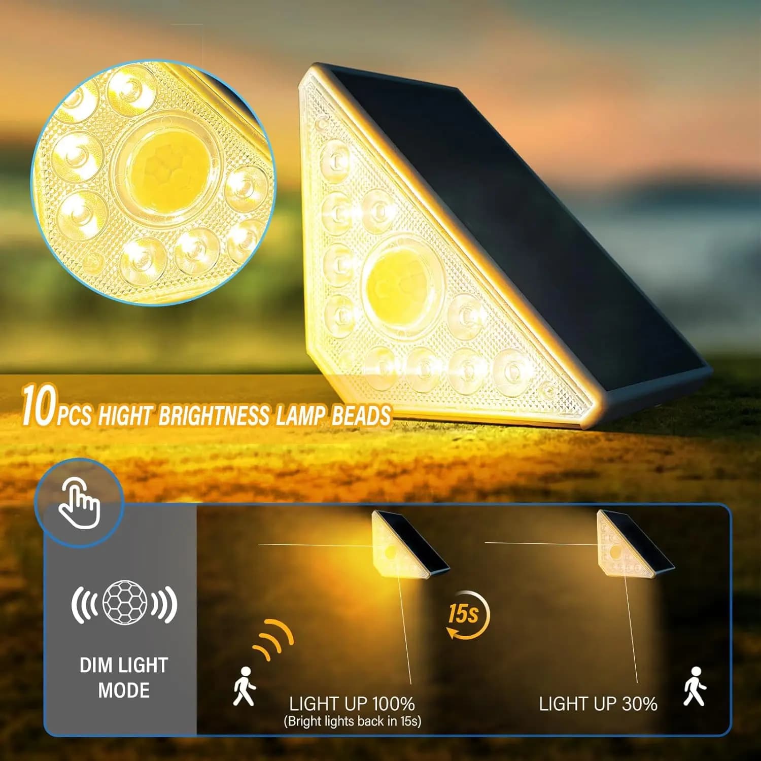 Luce solare per gradini con sensore di movimento Luce bianca calda Luci solari per scale ad alta luminosità Impermeabili per gradini da giardino Porta del ponte
