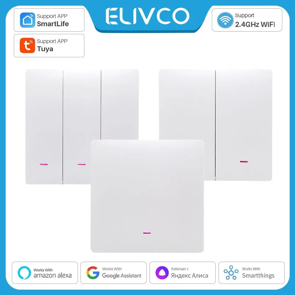 Tuya Smart Wifi Button Switch No Neutral Cable Required Wall Applique Switch 1/2/3 Gang Support for Smart Home Alexa Google Home Alice