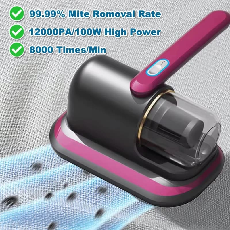 Aspirapolvere portatile senza fili per materassi con luce UV-C, filtro HEPA e vibrazione ultrasonica 12KPa per letto, divano, sedile auto, tappeto