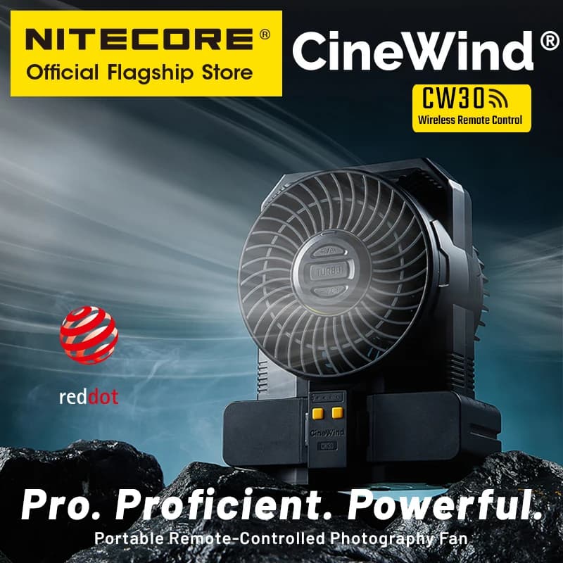 NITECORE CW30 Ventilatore portatile per fotografia Telecomando senza fili Ventilatore elettrico Ventilatore senza cavo per film di nozze per video corto da palco