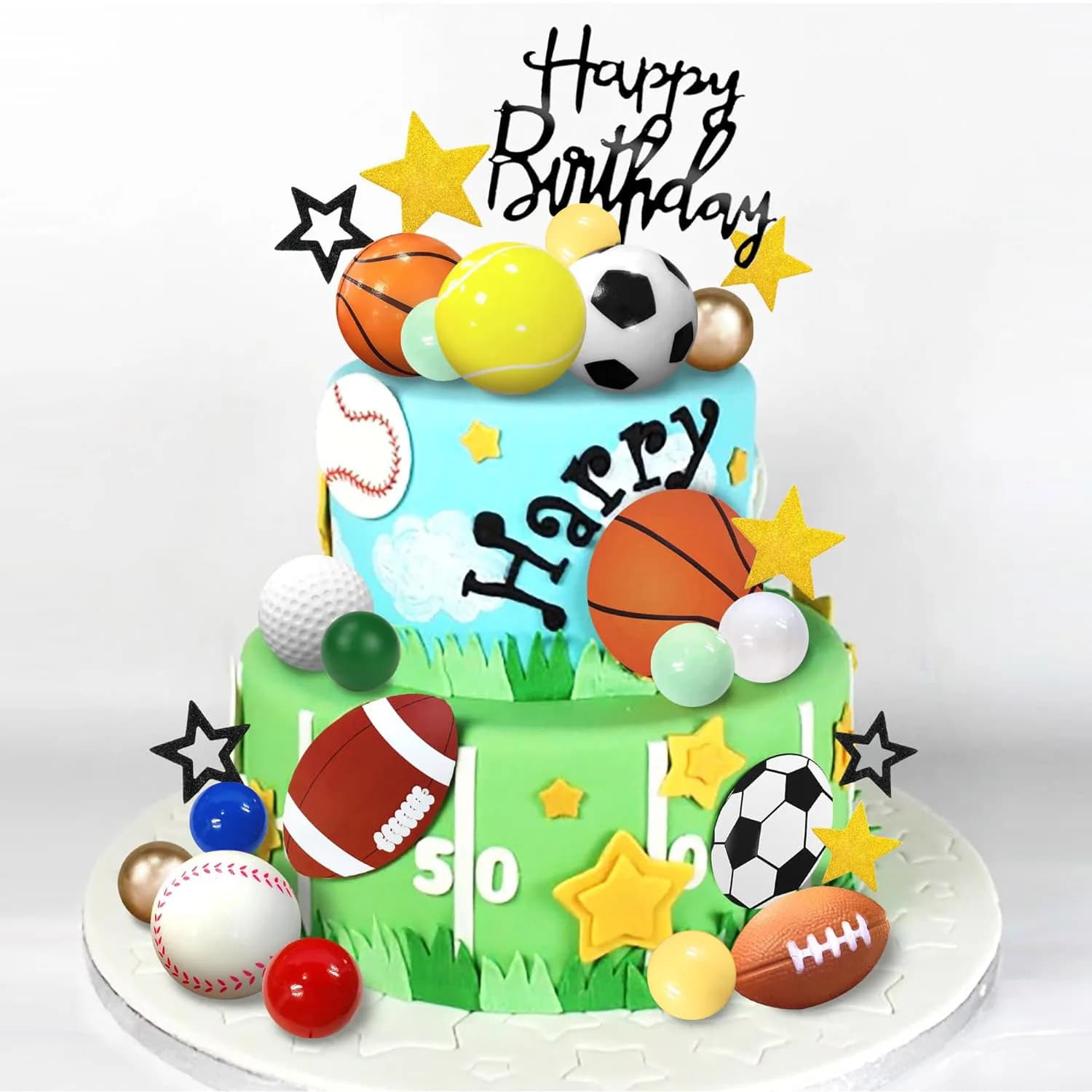 37 pezzi Topper per torta sportiva Decorazione per torta sportiva con calcio Calcio Baseball Basket Tennis Golf per ragazzi Uomini Tema sportivo