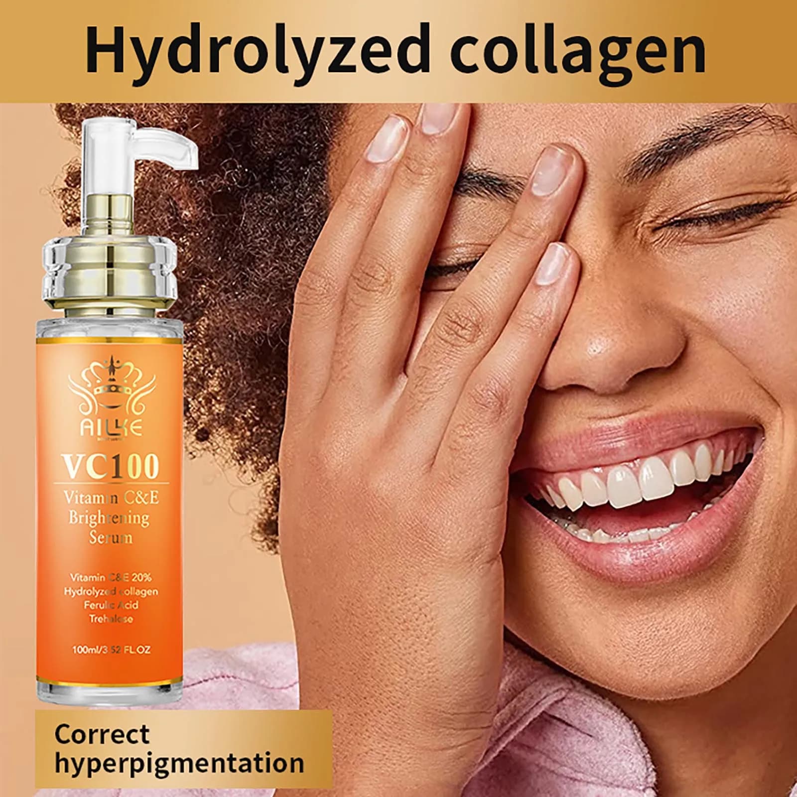 AILKE Vitamin C Whitening Essence For Women, With Vitamin E and Collagen Serum, Hydration, Reduce Dark Spots, Hyperpigmentation