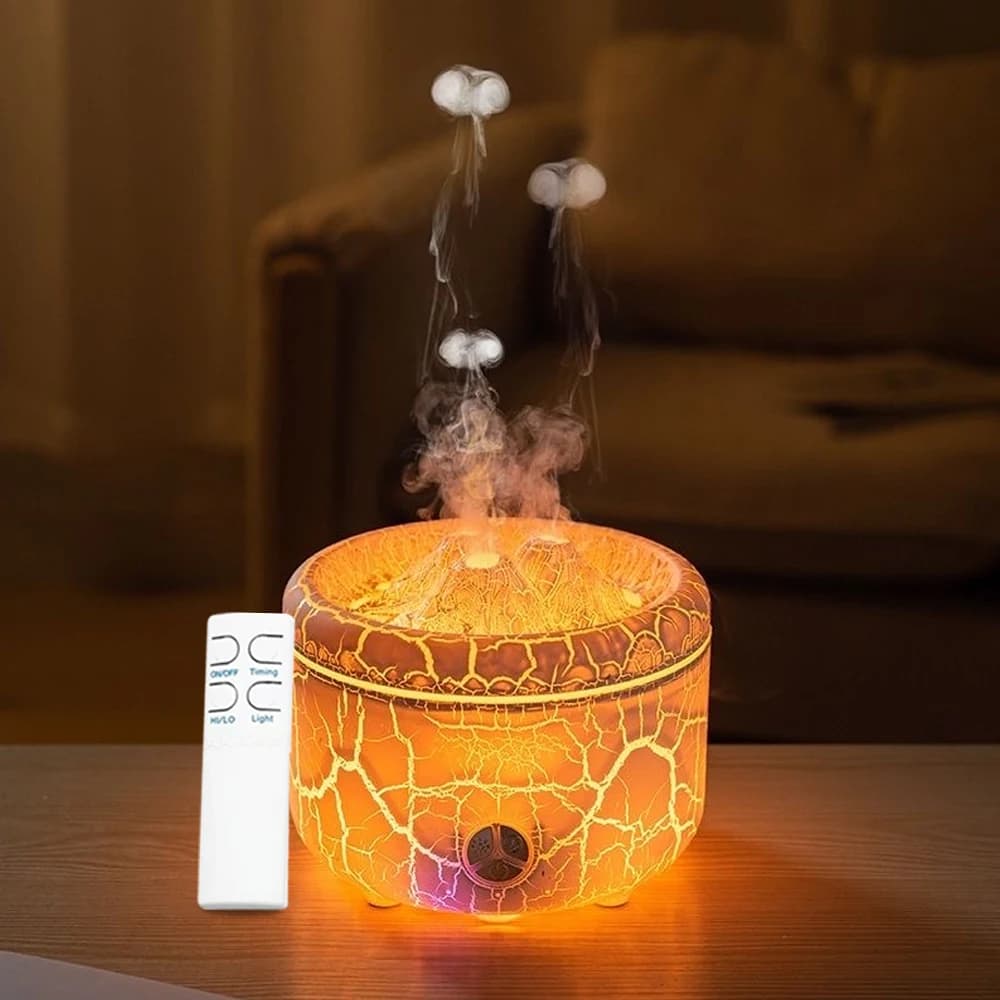 Diffusore di Aromi con Telecomando 500ml, Umidificatore con Effetto Fiamma e Doppia Modalità di Nebulizzazione, Luci Multicolore per il Massimo Relax