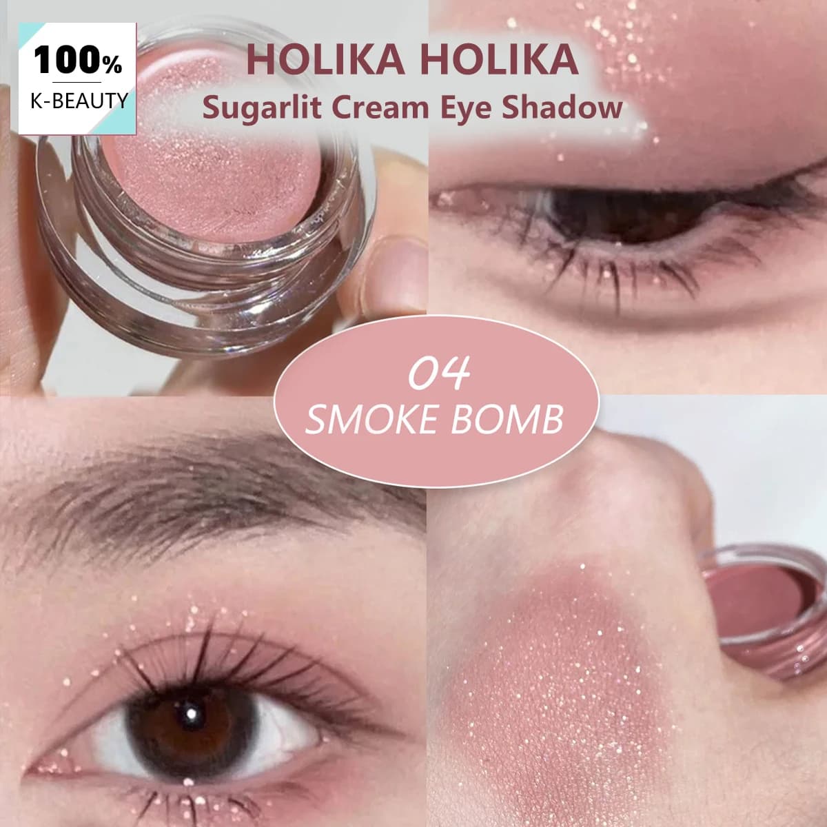 HOLIKA HOLIKA Ombretto in Crema Sugarlit 04 SMOKE BOMB, Texture Gel Cremoso, Non si Increspa, Facile da Applicare, Cosmetico Coreano, Trucco Coreano