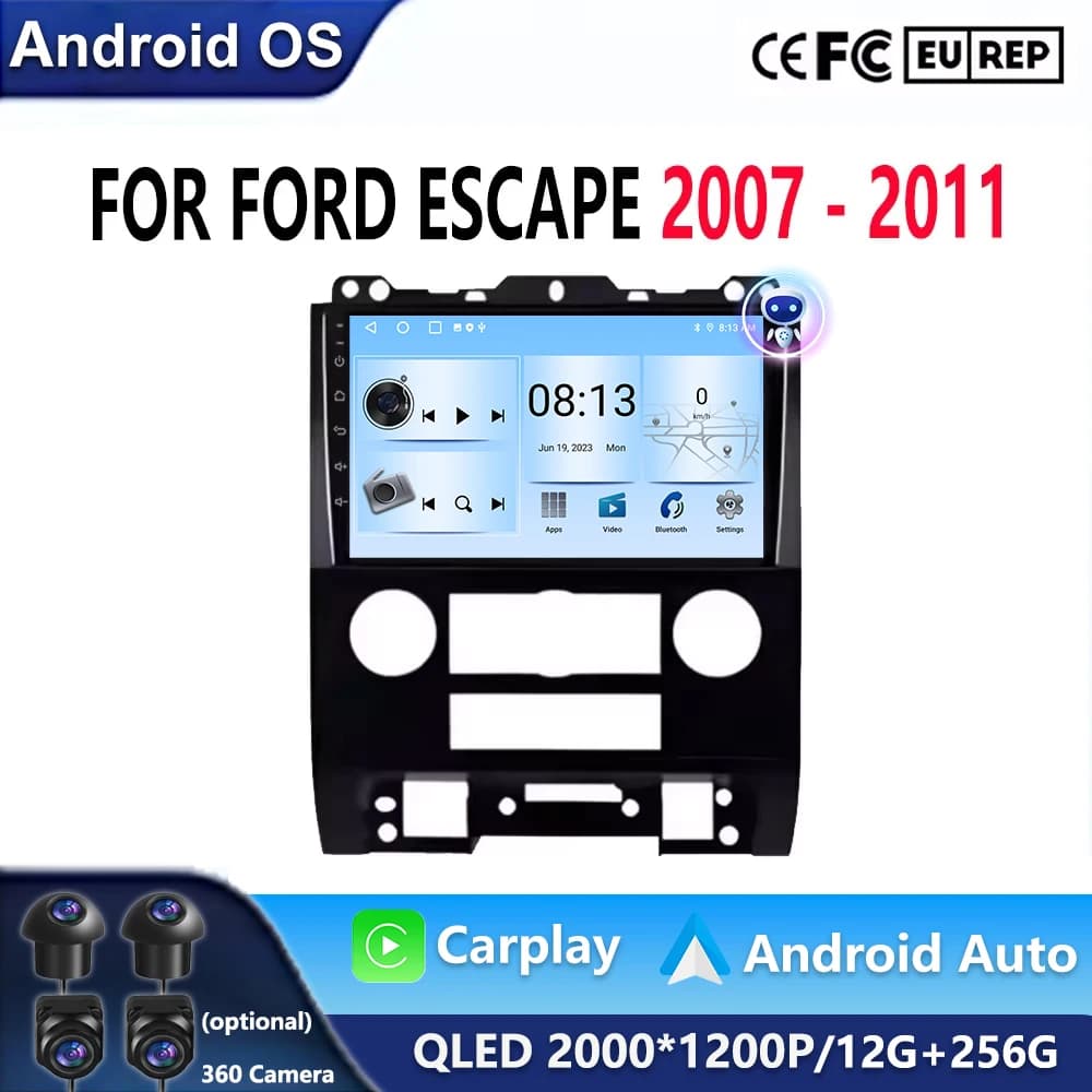 Autoradio Per Ford Escape 2007-2012 9 POLLICI Schermo No 2Din DVD Android 14 Unità Principale Stereo GPS di Navigazione Lettore Multimediale Audio