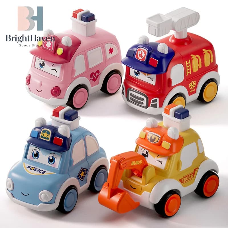 Toddler Press And Go Vehicle Cartoon Baby Mini Ambulance Police Car Fire Truck Excavator Model Gift For Kids Toys B.H