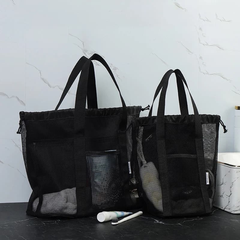 Borsa da spiaggia estiva di grande capacità Borsa per asciugamani da bagno per occhi in rete per drenaggio Borsa per cosmetici per occhi in rete da spiaggia