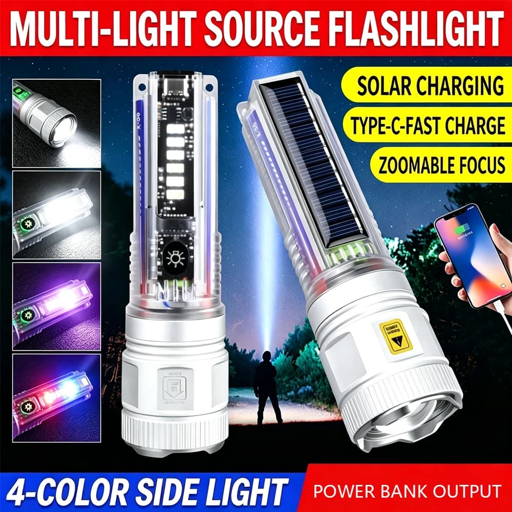 Torcia solare multifunzione a LED Lanterna Torcia esterna a lungo raggio Torcia solare a LED di emergenza Power Bank