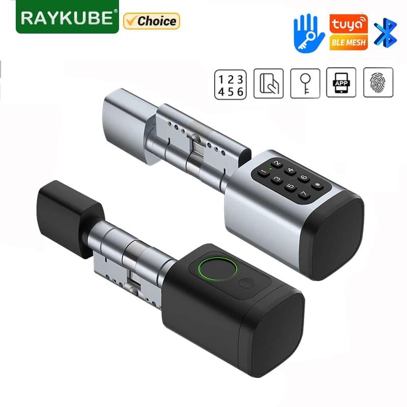 RAYKUBE V1 Tuya BLE TT Serratura Elettronica Intelligente Serratura con Nucleo Cilindro FAI DA TE Impronte Digitali APP Chiavi IC Card Sblocco per Home Hotel