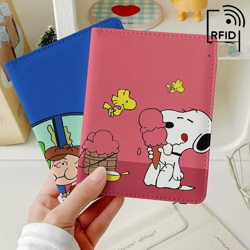 Snoopy Cute Passport Holder Protective Cover Multifunctional Card Bag Portable Travel Document Organizer for Overseas Trip