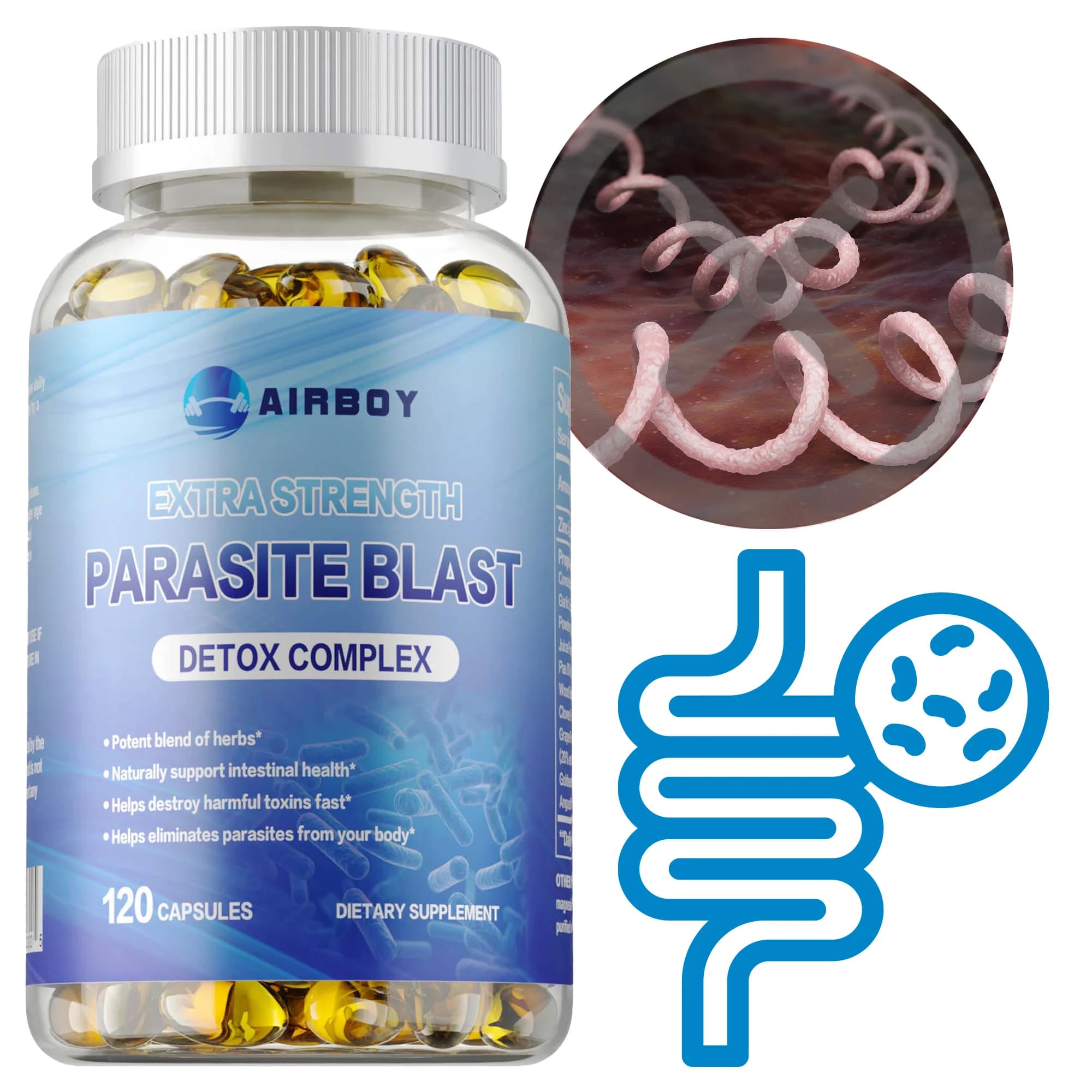 Detoxifying complex for parasites - Weight management, supports intestinal health, improves digestion, metabolism - 120 capsules