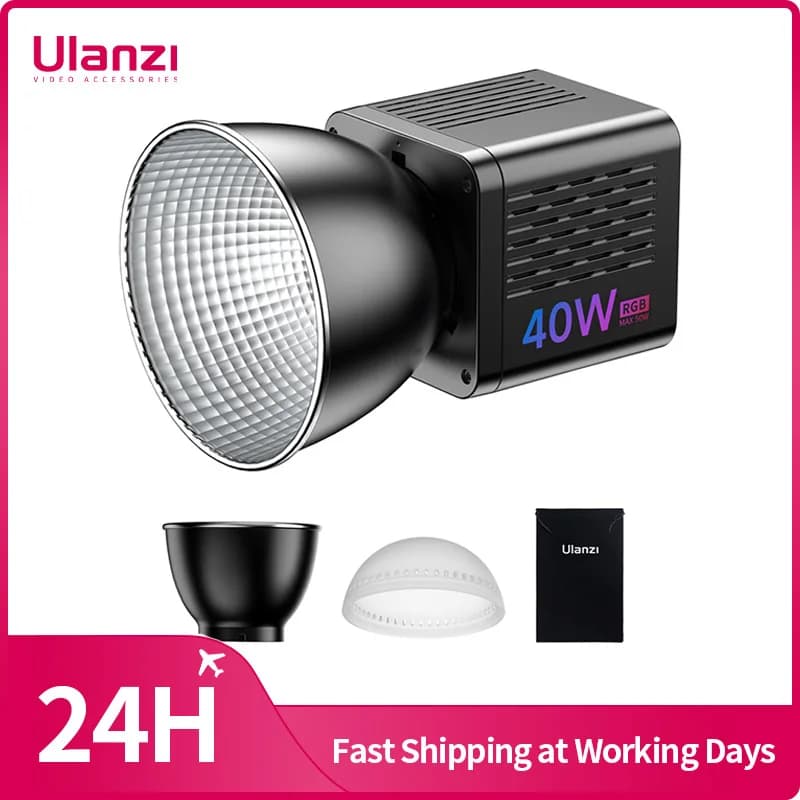 Ulanzi L024 Luce video RGB 40W 2500-6500K Bicolore 0-359 ° Luce COB RGB Mini Bowens Mount Luce di riempimento 3400mAh Luce COB