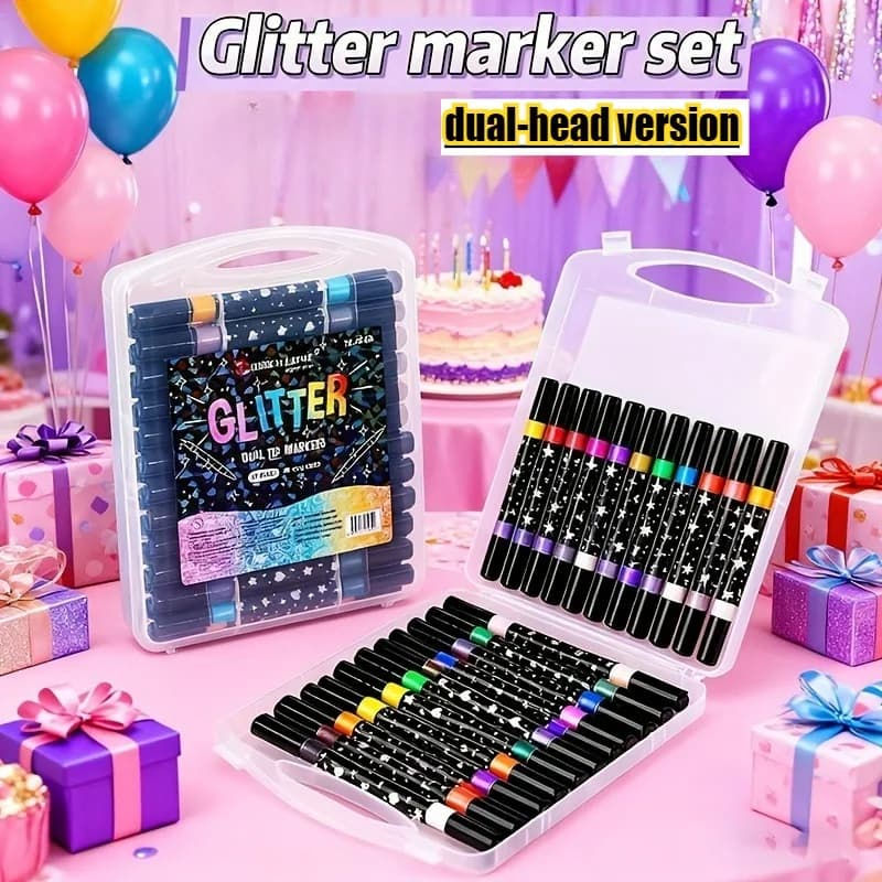 Pennarelli Glitter a 96 Colori, Evidenziatori a Doppia Punta, Penne Multicolore per Arte Creativa e Artigianato