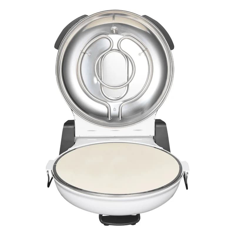 Electric Pizza Maker 12-inch, 1200W with Cordierite Stone, 5-Temperature Settings, Viewing Window, Heats to 788°F, White