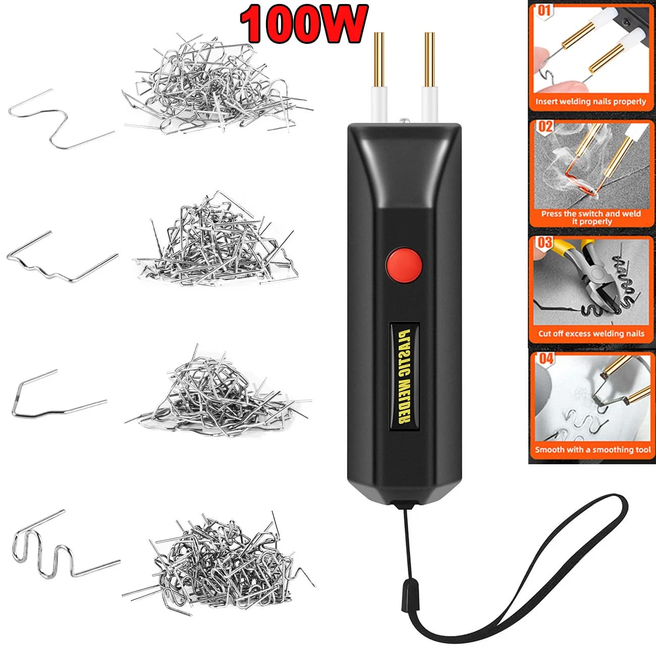 Saldatrice di plastica a batteria aggiornata da 100 W Kit di 4 tipi di graffette Batteria da 2500 mAh USB ricaricabile Cucitrice a caldo Riparazione paraurti auto
