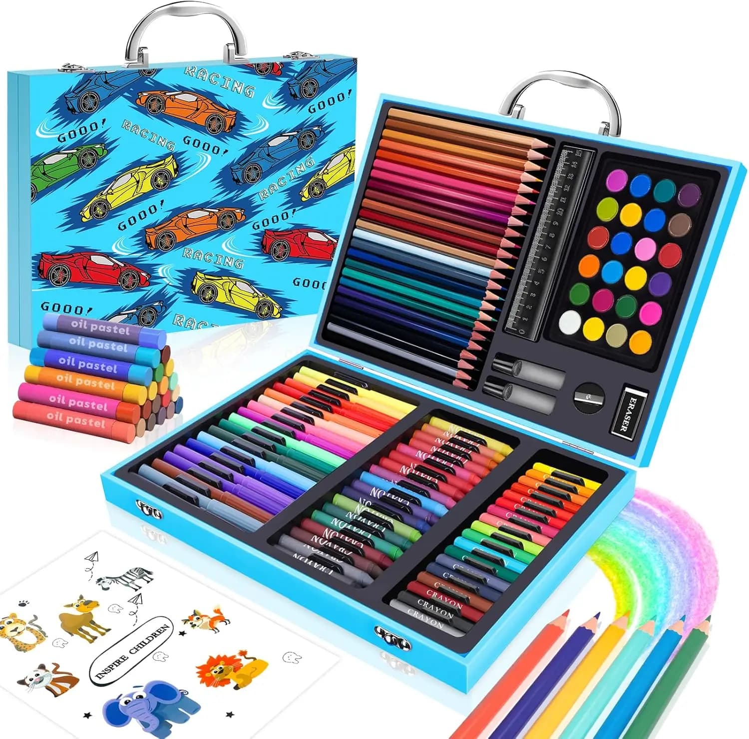 Set di penne da colorare Set di pittura da 110 pezzi con pennarelli/penne/matite colorate/pastelli ad olio/torte ad acquerello Forniture per arti e mestieri