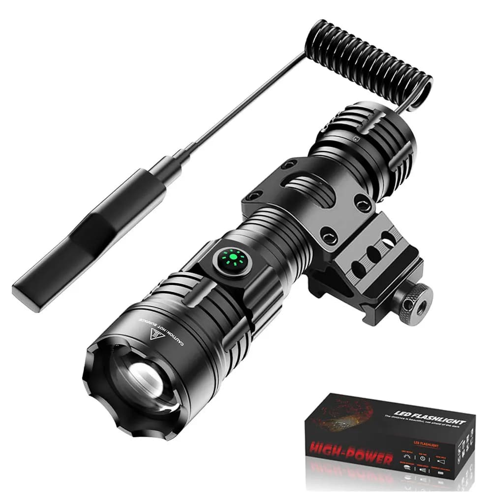 Torce tattiche ultra potenti Torce a LED Torce ricaricabili USB Flash Light Luci notturne Zoom con pressostato remoto