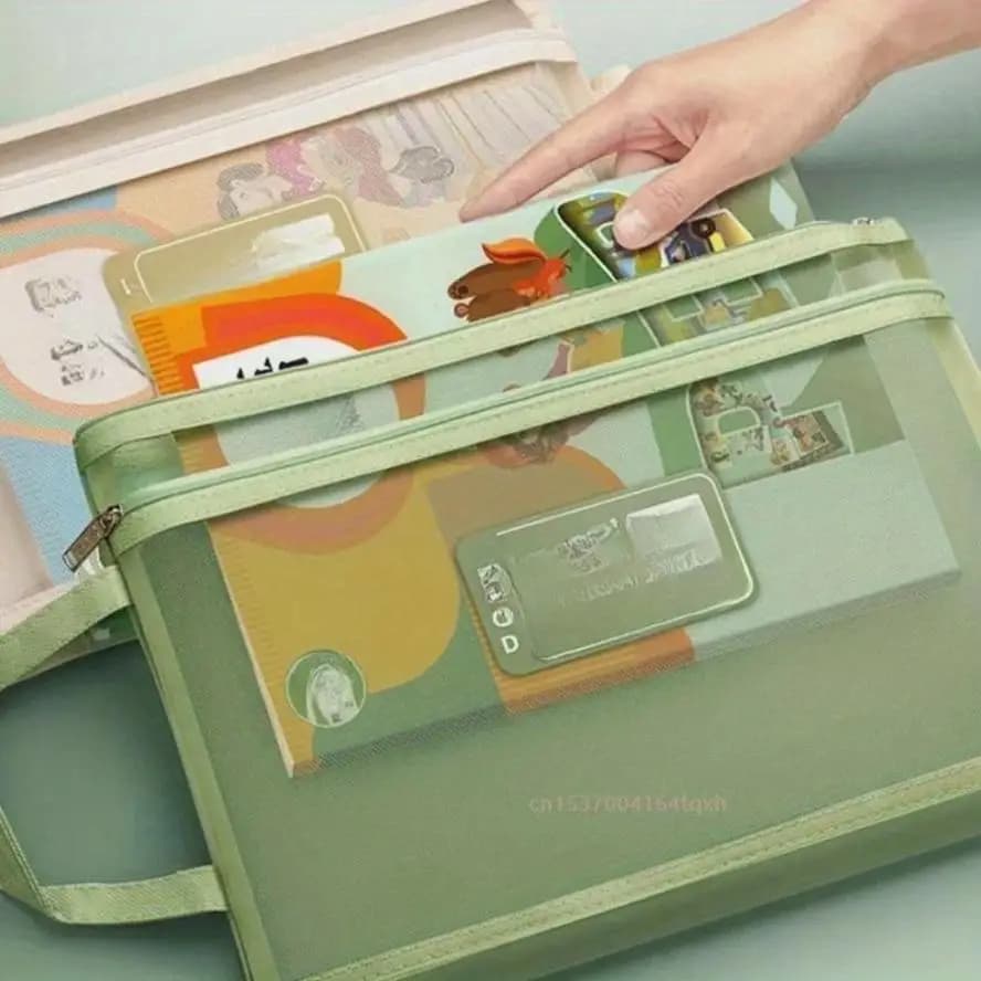 Borsa portaoggetti per file A4 Borsa portaoggetti in rete a doppio strato stile cerniera Borsa portaoggetti per cancelleria per studenti di grande capacità Cartella trasparente