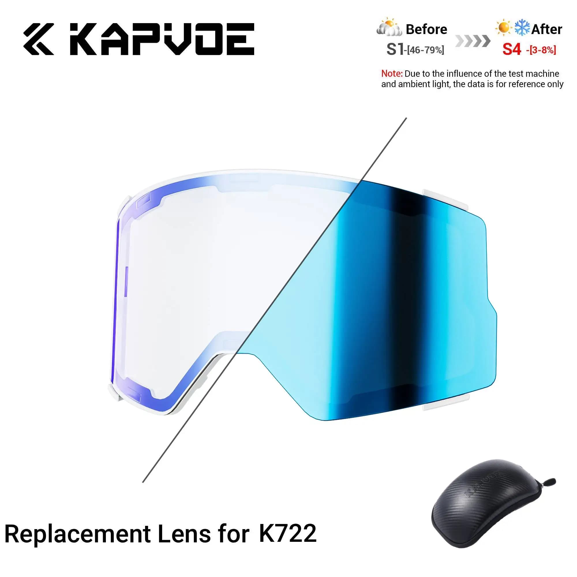 Kapvoe K722 Occhiali da neve di ricambio Lenti antiappannamento UV400 Occhiali da sci Fotocormic Occhiali invernali Lenti per occhiali (lente + scatola EVA)