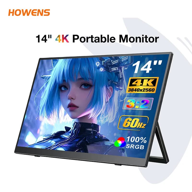 14 Inch 4K IPS Portable Monitor HDR 100%sRGB Low Blue Light 0-180° Hidden Stand Type-C Screen for PS5 Switch Laptop Phone DEX