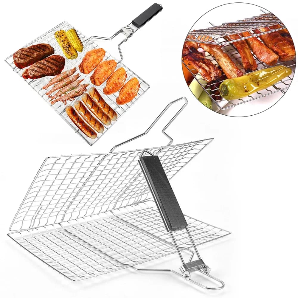 Grilled Baskets for Barbecue Folding Grid Basket for Grill Anti-Agent Basket for Barbecue Stainless Steel for Fish Vegetables Steak Shrimp Braciole