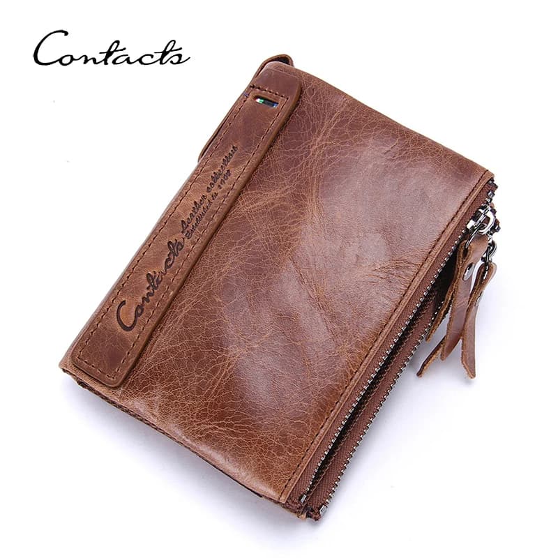 CONTACT'S Genuine Leather Wallet for Men Zippered coin purse men's coin purse Casual luxury design men's wallet with locks
