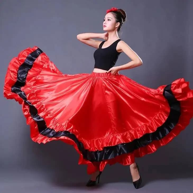 Women's skirt Style Gitano Spanish Flamenco in Poliestere Satinato Liscio with Large skirt for Carnival, Feste, Ballroom and Dance of Ventre