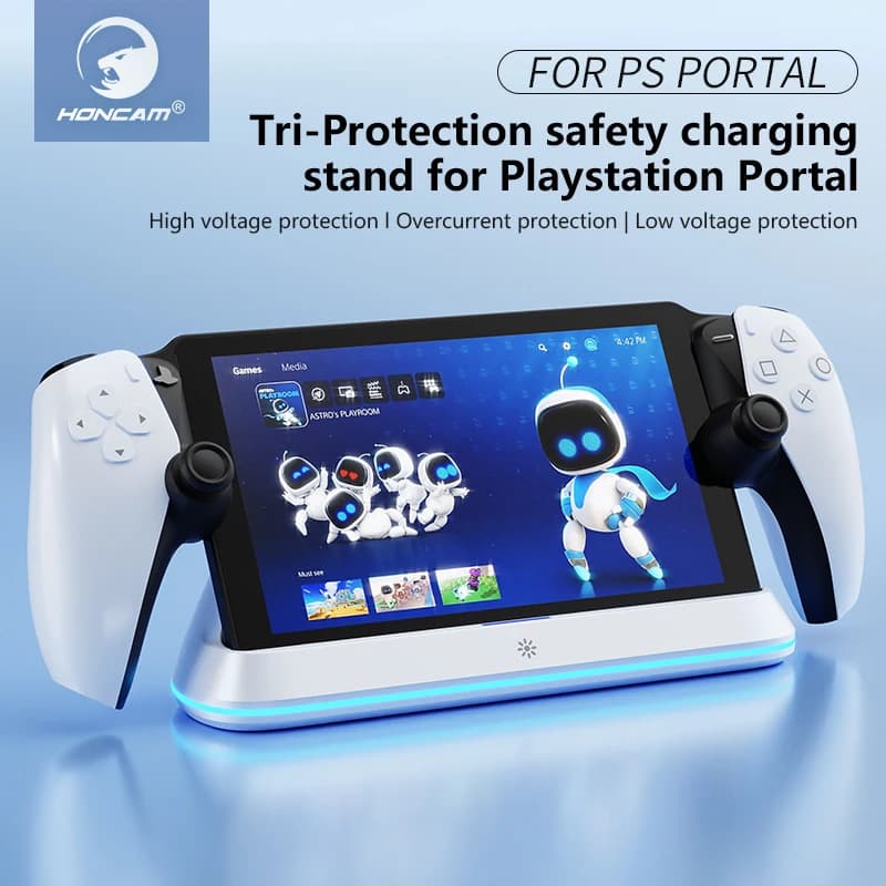 Stazione dock di ricarica HONCAM per PlayStation Portal 7 Modalità luce RGB Supporto per caricabatterie per console con ricarica di sicurezza a tre protezioni
