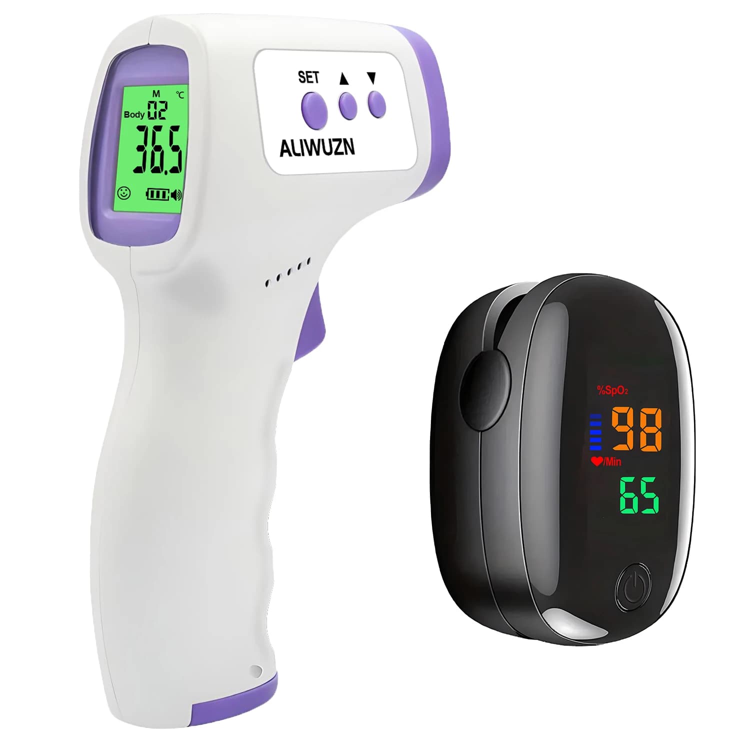 Set per il monitoraggio della salute domestica: Termometro frontale a infrarossi senza contatto, Misuratore di temperatura, Ossimetro da dito per la pulsossigenazione del sangue