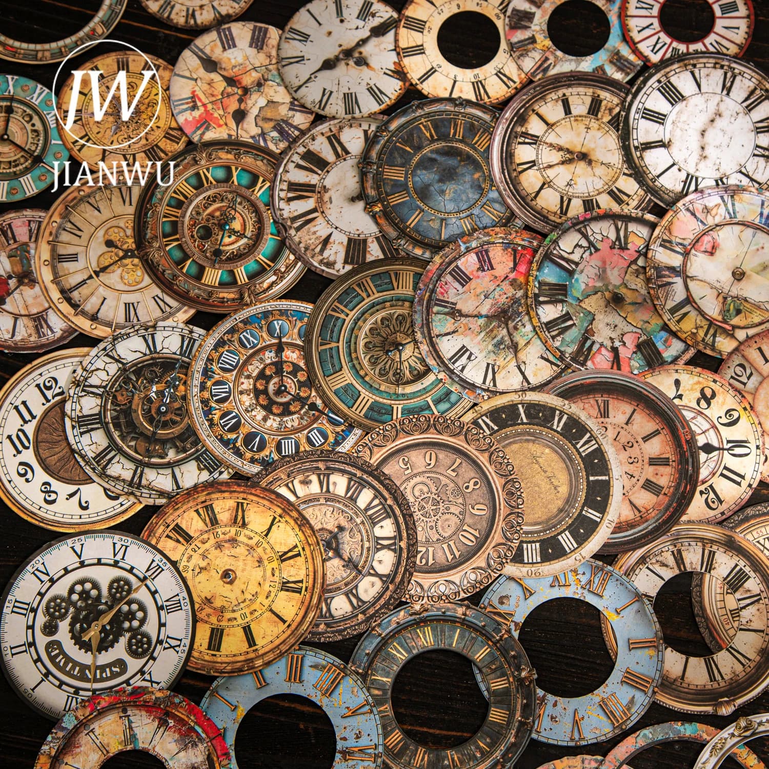 JIANWU Turning Time Series Orologio vintage Paesaggio Materiale Collage Adesivo per scrapbooking Cancelleria creativa per diario fai-da-te