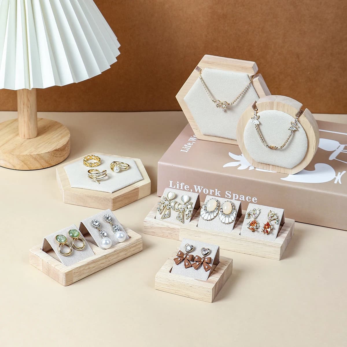 Espositore per gioielli in legno, ciondolo, collana, bracciale, orecchini, anello, supporto per supporto, bancone, vetrina per gioielli, organizer