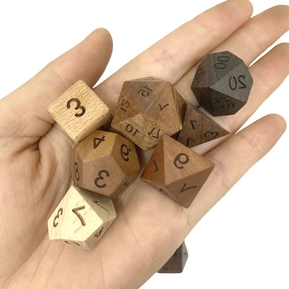 D4-D20 Wood Dice Set for Dungeons and Dragons Role Games TRPG Table Accessories