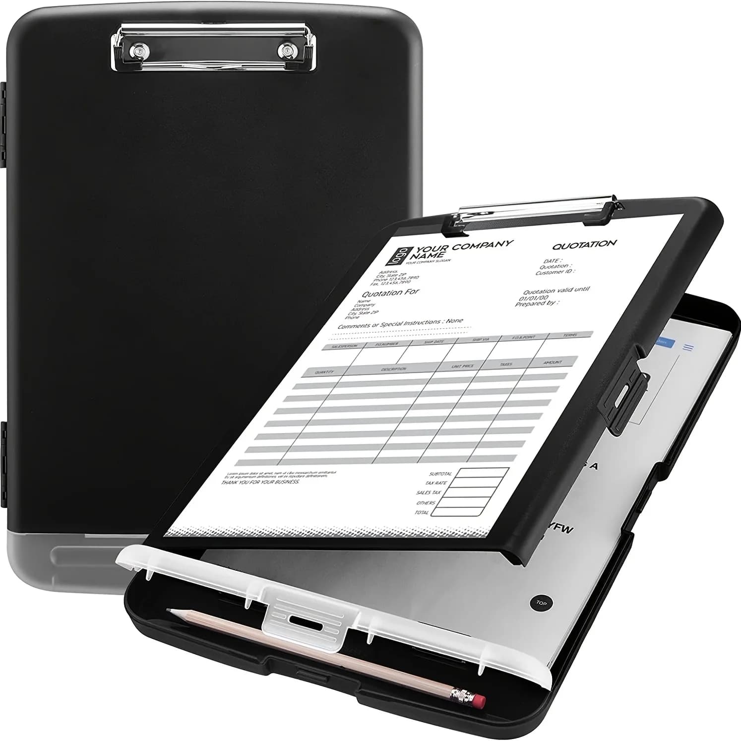 Grande scatola di file impermeabile A4 con slot per penna Cartella in plastica da tavolo Archiviazione di file dati con clip per lavagna per forniture per ufficio