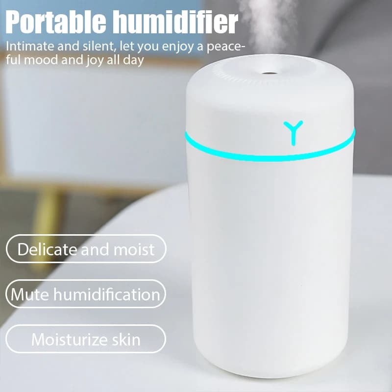 Umidificatore portatile da 420ml umidificatore per olio aromatico per auto domestica spruzzatore a nebbia fredda USB con purificatore di luce notturna morbida colorata