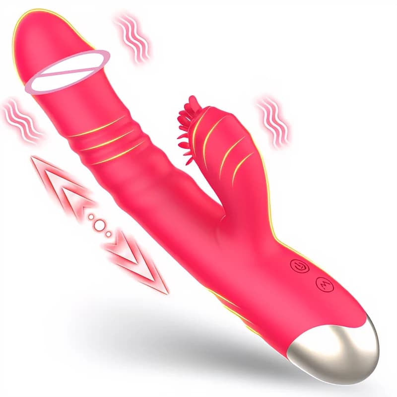 Dildo Vibrante 3IN1 per Punto G, Stimolatore Clitorideo a Lingua, Giocattolo Sessuale a Forma di Rosa, 10 Modalità di Spinta, 10 Modalità di Leccata e Morso, Plug Anale
