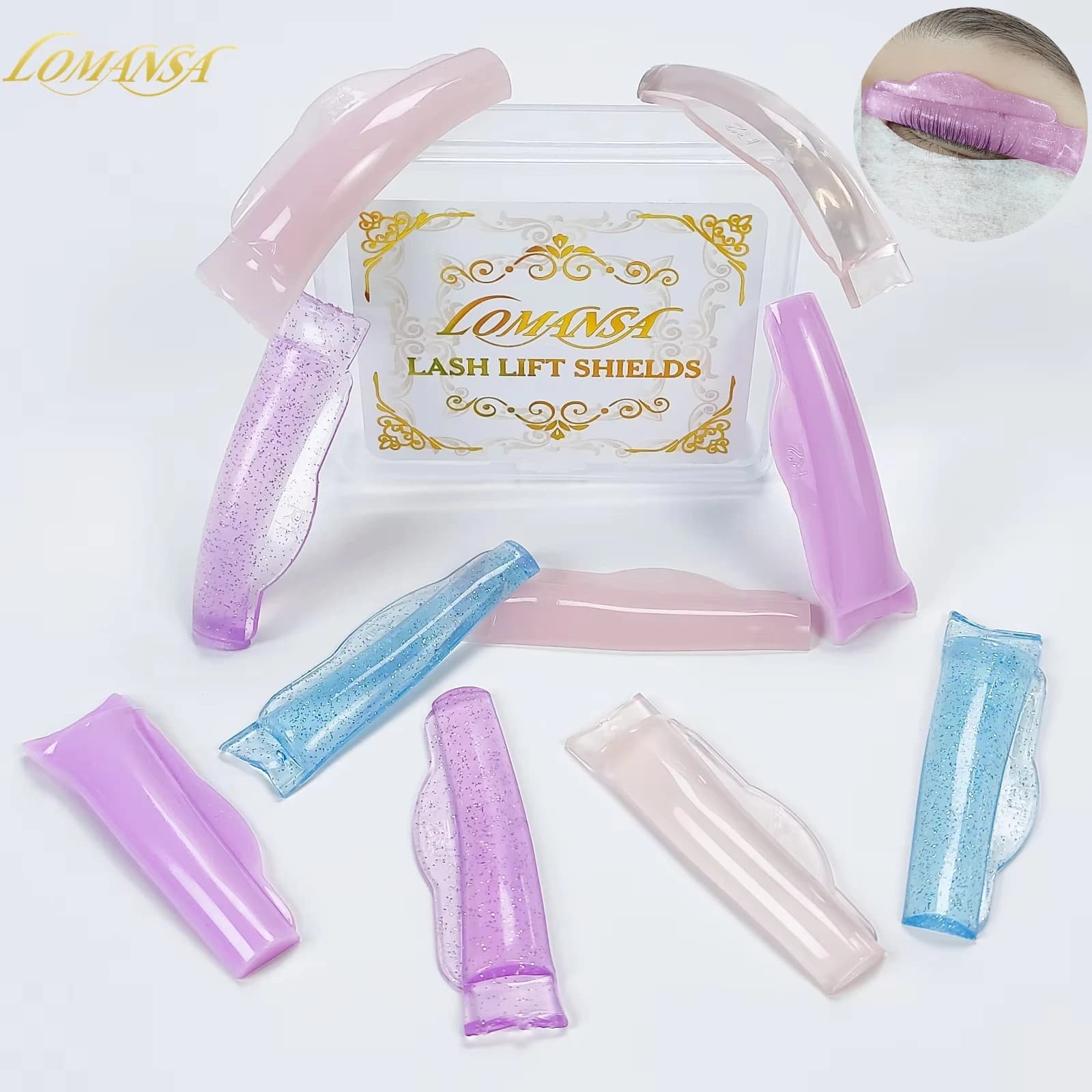 Lomansa 5 Paia C Curl Silicone Eyelashes Perm Pad Eyelashes Hanging Rods Shield 3D Lifting Folder Accessories Makeup Tool