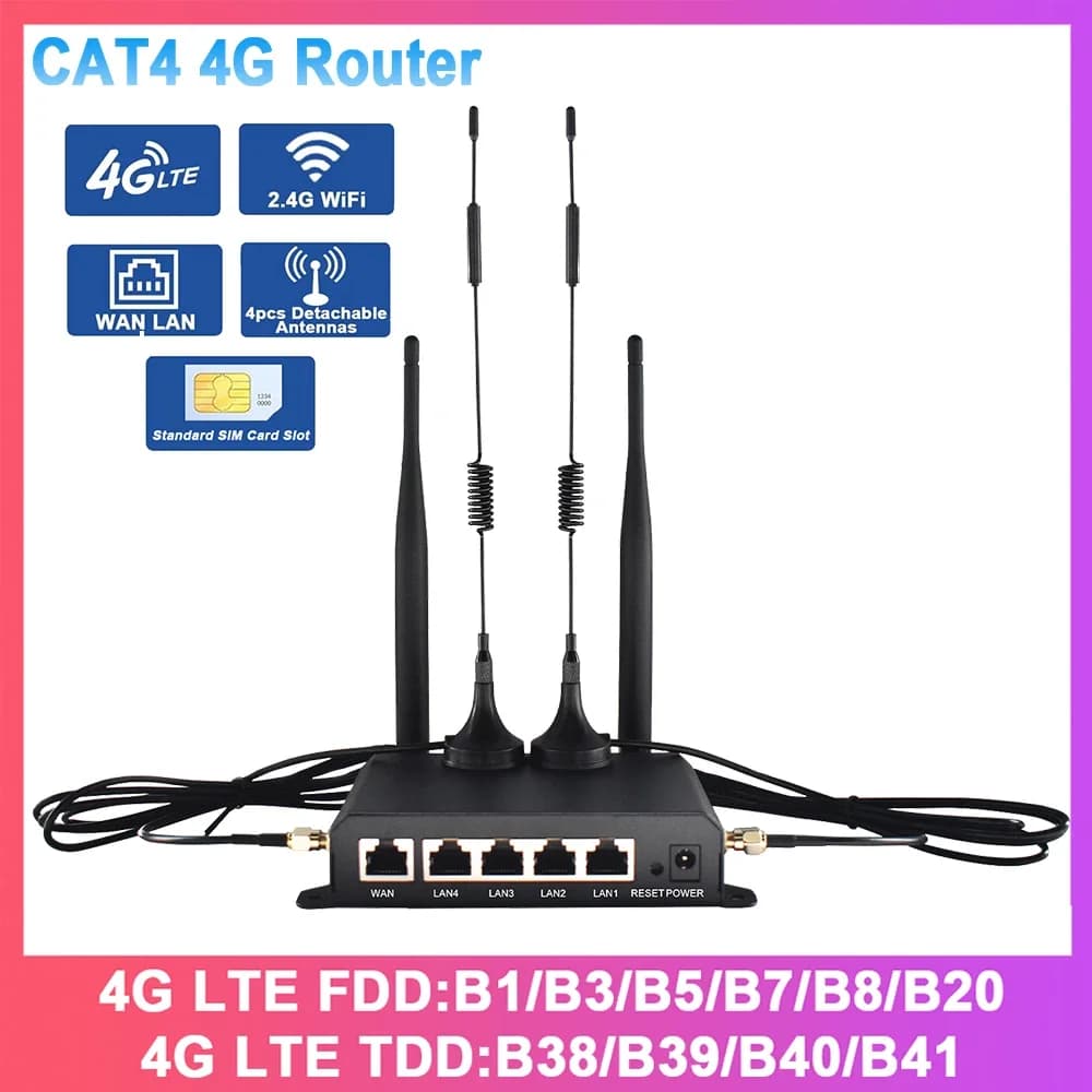 KuWFi 300Mbps CAT4 4G LTE Router Router WiFi wireless 4 pezzi Antenne staccabili con porta WAN LAN RJ45 Modalità ripetitore AP Slot USIM