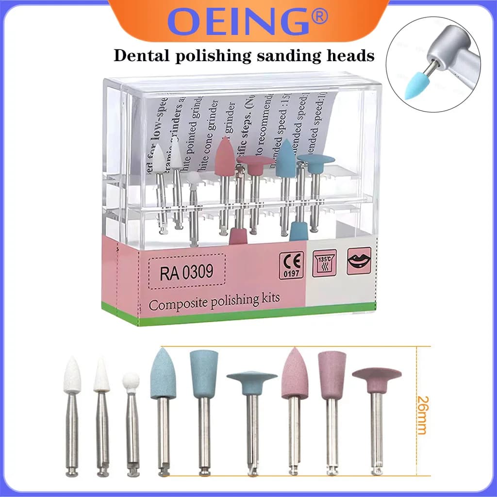 OEING 1 scatola Set di lucidatura per resina fotopolimerizzabile dentale Dia.2.35mm Testa di molatura per macchina a flessione lenta in gomma siliconica ceramica