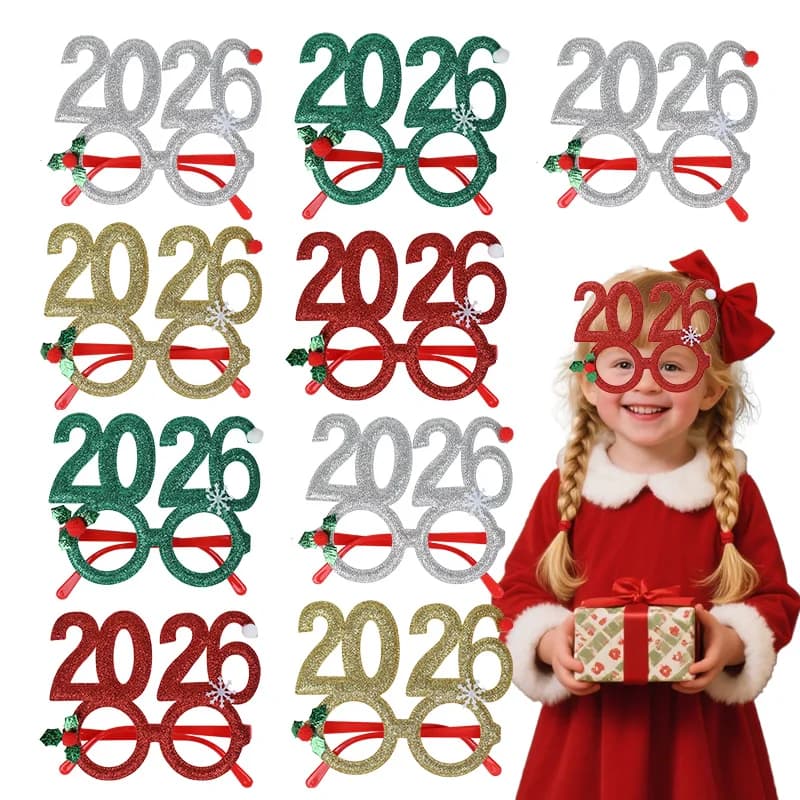 2026 Christmas Digital Funny Glasses Party Decoration New Year Photo Frame Eye Wear For Holiday Celebrations