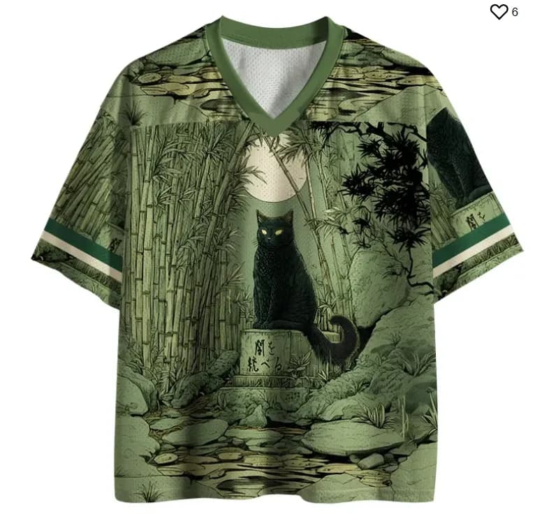 Bamboo forest and water flowing, fresh lunar light, unique illustration in Japanese style, casual sports t-shirt printed in 3D