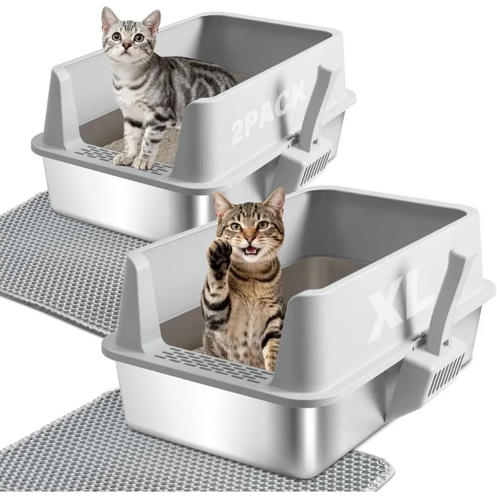 Lettiera per Gatti XL in Metallo con Bordi Alti e Coperchio, Ideale per Gatti Grandi, Inodore, Anti-Perdita, Facile da Pulire, Antiaderente, Include Paletta